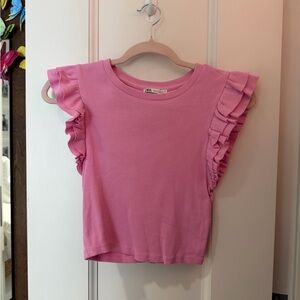 Zara Pink Ruffle Sleeve Tee